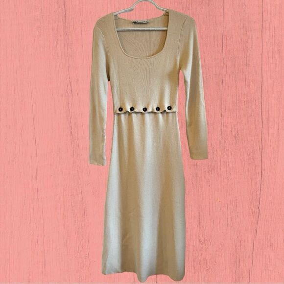 Zara midi ribbed cream knit dress - Picture 2 of 9